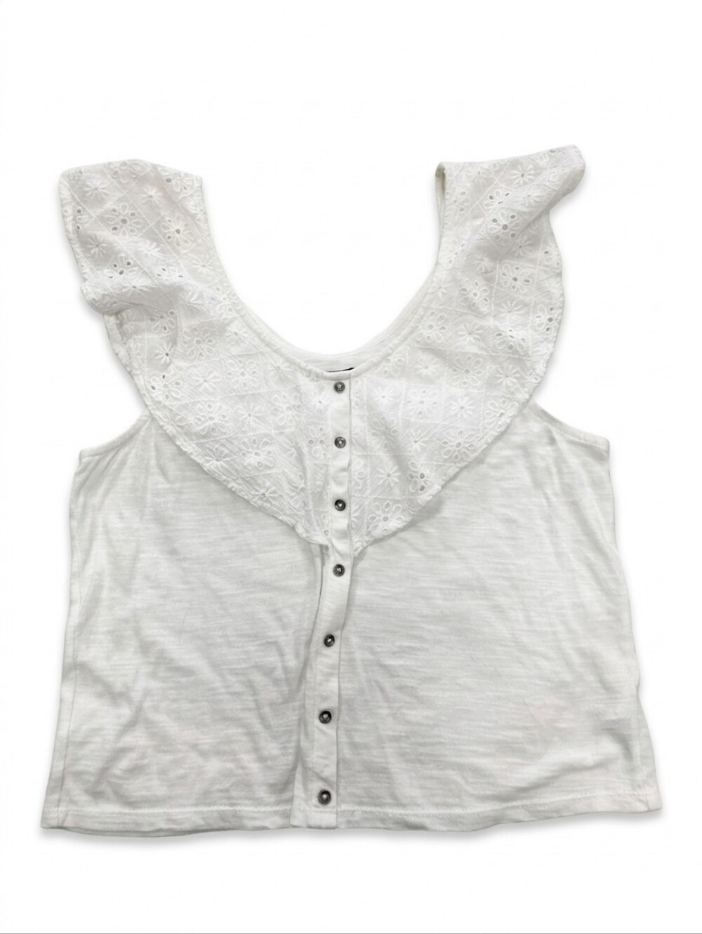 American Eagle White Eyelet Ruffle Button-Up Tank Top - Size M